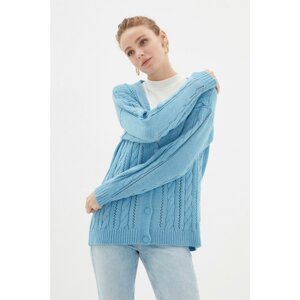 Trendyol Blue Oversize Openwork Knitwear Cardigan