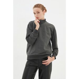 Trendyol Anthracite Stand Collar Loose Knitted Sweatshirt