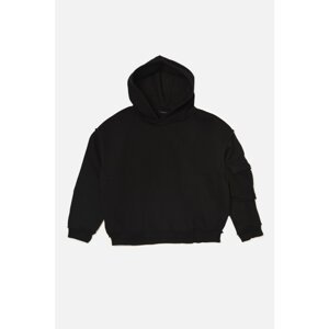 Trendyol Black Loose Pocket Hooded Sport Raised Sweatshirt