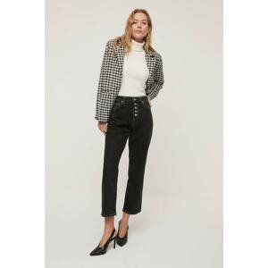 Trendyol Contrast Stitched High Waist Straight Jeans With Black Front Buttons