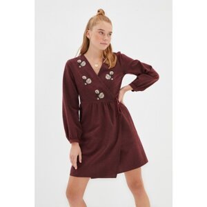 Trendyol Burgundy Embroidered Double Breasted Dress