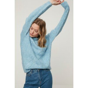 Trendyol Light Blue Oversize Knitted Detailed Knitwear Sweater