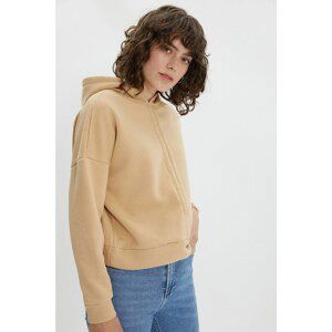 Trendyol Camel Pleated Raised Crop Knitted Sweatshirt