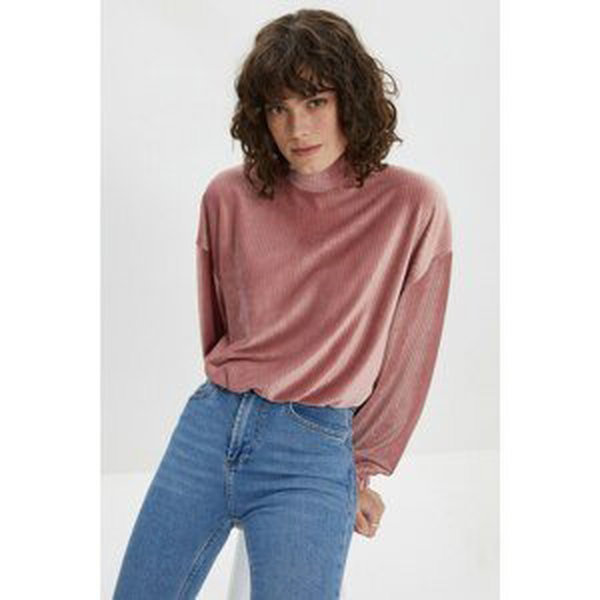 Trendyol Powder Stand Collar Basic Velvet Knitted Sweatshirt