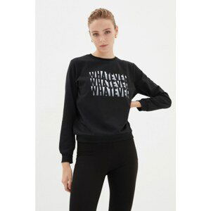 Trendyol Black Basic Crew Neck Printed Slim Knitted Sweatshirt