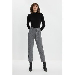 Trendyol Gray Tie Detail Striped Knitted Trousers