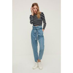 Trendyol Blue Belted High Waist Mom Jeans