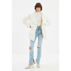 Trendyol White Belted Oversize Furry Shawl Collar Inflatable Coat