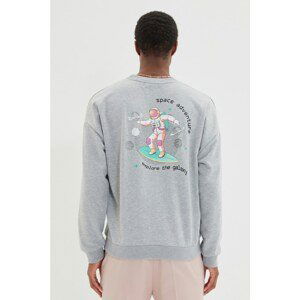 Trendyol Gray Men's Oversize Crew Neck Printed Sweatshirt