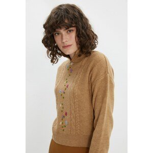Trendyol Camel Embroidered Knitted Detailed Knitwear Sweater