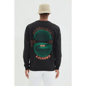 Trendyol Black Men's Oversize Crew Neck Long Sleeve Printed Sweatshirt