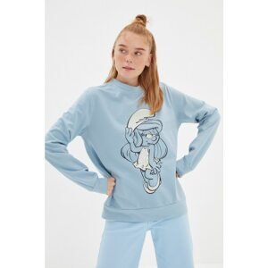 Trendyol Light Blue Smurfs Licensed Printed Basic Knitted Sweatshirt