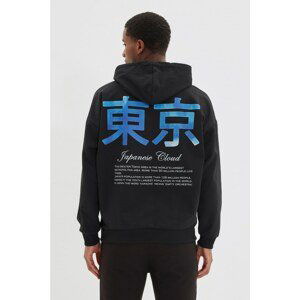 Trendyol Black Men's Oversize Long Sleeve Hooded Printed Sweatshirt