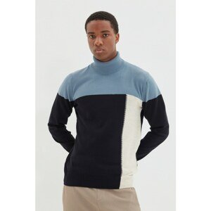 Trendyol Navy Blue Men's Slim Fit Turtleneck Color Block Pullover