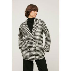 Trendyol Black Crowbar Patterned Button Closure Cachet Coat