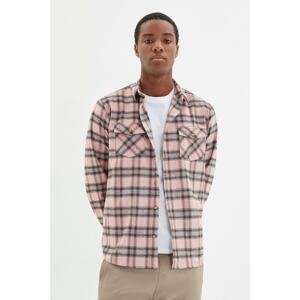 Trendyol Pink Men Regular Fit Shirt Collar Double Pocket Covered Lumberjack Plaid Shirt