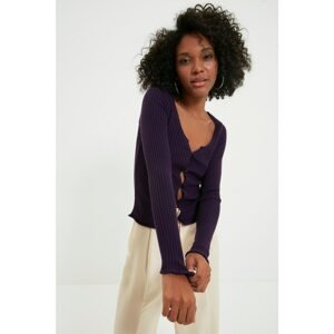 Trendyol Purple Ribbed Detailed Knitwear Cardigan