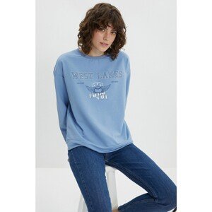 Trendyol Light Blue Loose Printed Knitted Sweatshirt