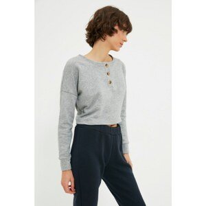 Trendyol Gray Buttoned Crop Slim Knitted Sweatshirt