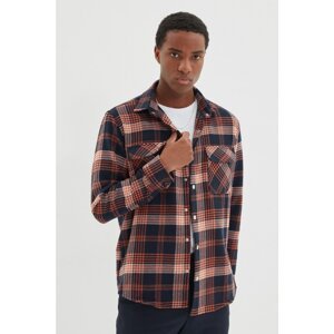 Trendyol Orange Men Regular Fit Double Pocket Covered Snap Closure Woodcut Plaid Shirt