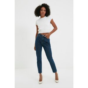 Trendyol Blue Back Belt High Waist Mom Jeans