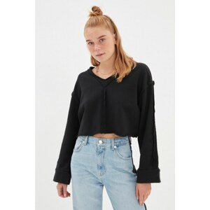 Trendyol Black V-Neck Boyfriend Slim Knitted Sweatshirt