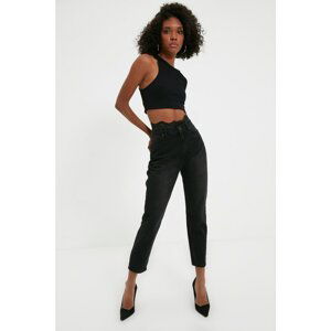 Trendyol Anthracite Waist Detailed High Waist Mom Jeans