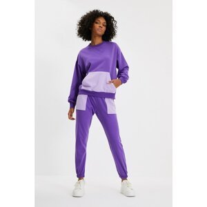 Trendyol Purple Color Block Knitted Tracksuit Set