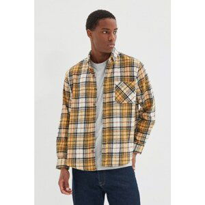 Trendyol Mustard Men's Slim Fit Buttoned Collar Single Pocket Lumberjack Plaid Shirt