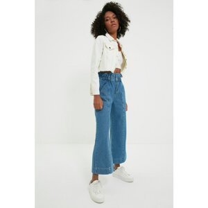 Trendyol Blue Elastic Waist Stitching Detail High Waist Culotte Jeans