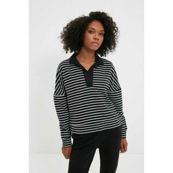 Trendyol Black Recycle Polo Neck Basic Slim Knitted Sweatshirt