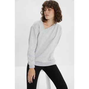 Trendyol Gray Asymmetric Collar Loose Slim Knitted Sweatshirt