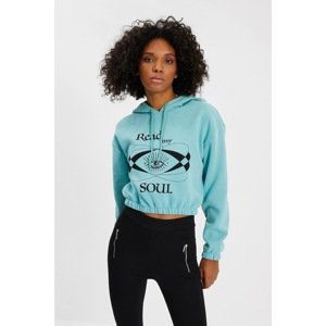 Trendyol Mint Printed Raised Knitted Sweatshirt