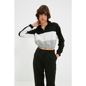Trendyol Black Crop Stand Collar Zipper Knitted Sweatshirt