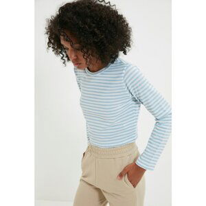 Trendyol Light Blue Recycle Crop Striped Knitted T-Shirt