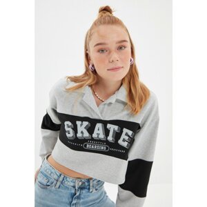 Trendyol Gray Basic Printed and Raised Knitted Sweatshirt