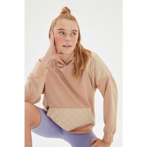 Trendyol Camel Quilted Detailed Slim Knitted Sweatshirt