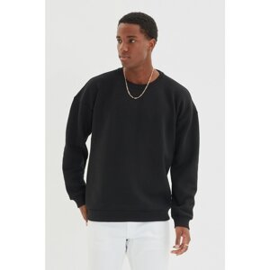 Trendyol Men's Black Oversize Crew Neck Long Sleeve Printed Sweatshirt