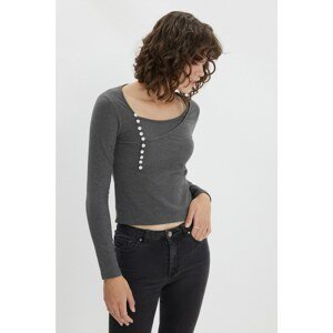 Trendyol Anthracite Ribbed Button Detailed Knitted Blouse