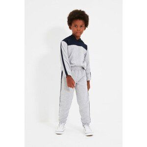 Trendyol Gray Color Block Hooded Boy Knitted Slim Tracksuit Set