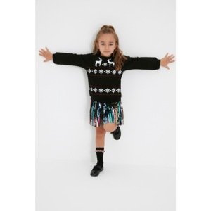 Trendyol Black Printed Unisex Knitted Slim Sweatshirt Christmas Themed