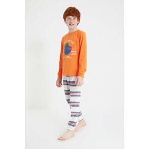 Trendyol Orange Printed Boy Knitted Pajamas Set