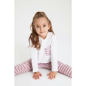 Trendyol Pink Pocket Detailed Striped Girl Knitted Pajamas Set