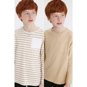 Trendyol Khaki-Multi-Color Pocket Detailed 2-Pack Boy Knitted T-Shirt