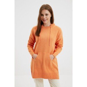 Trendyol Orange Hooded Kangaroo Pocket Knitwear Sweater