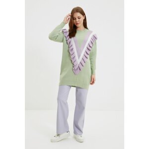 Trendyol Green Crew Neck Ruffle Detailed Long Knitwear Sweater