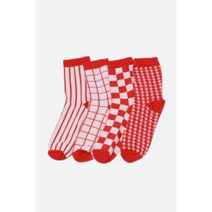 Trendyol 4-Pack Red Checker Pattern Socks