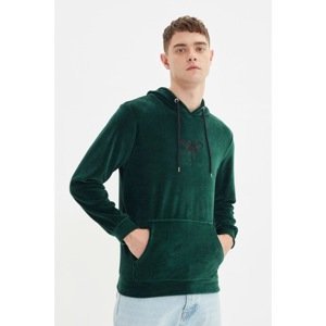 Trendyol Emerald Green Men's Regular Fit Hooded Embroidery Sweatshirt