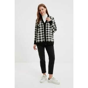 Trendyol Black V-Neck Checked Patterned Knitwear Cardigan