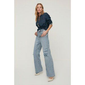 Trendyol Blue Ripped High Waist Wide Leg Jeans